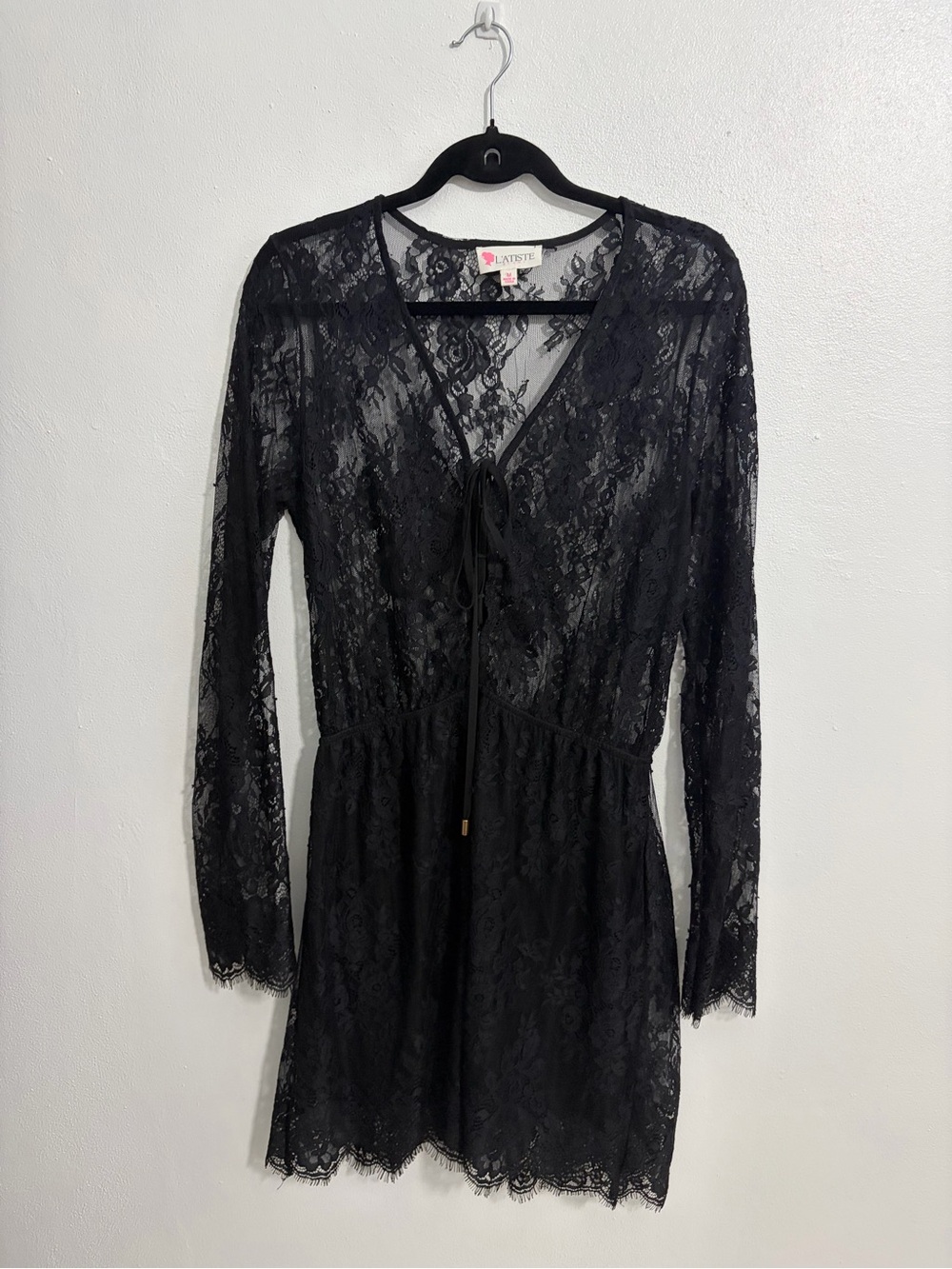 Whimsical Black Lace Long Sleeve Mini Dress